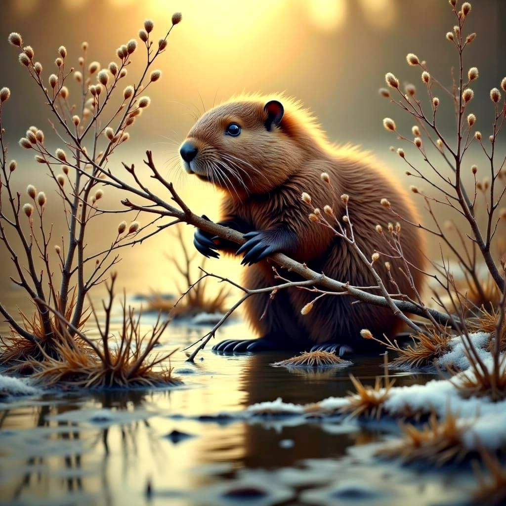 Canadian Wilderness Beaver at Golden Hour