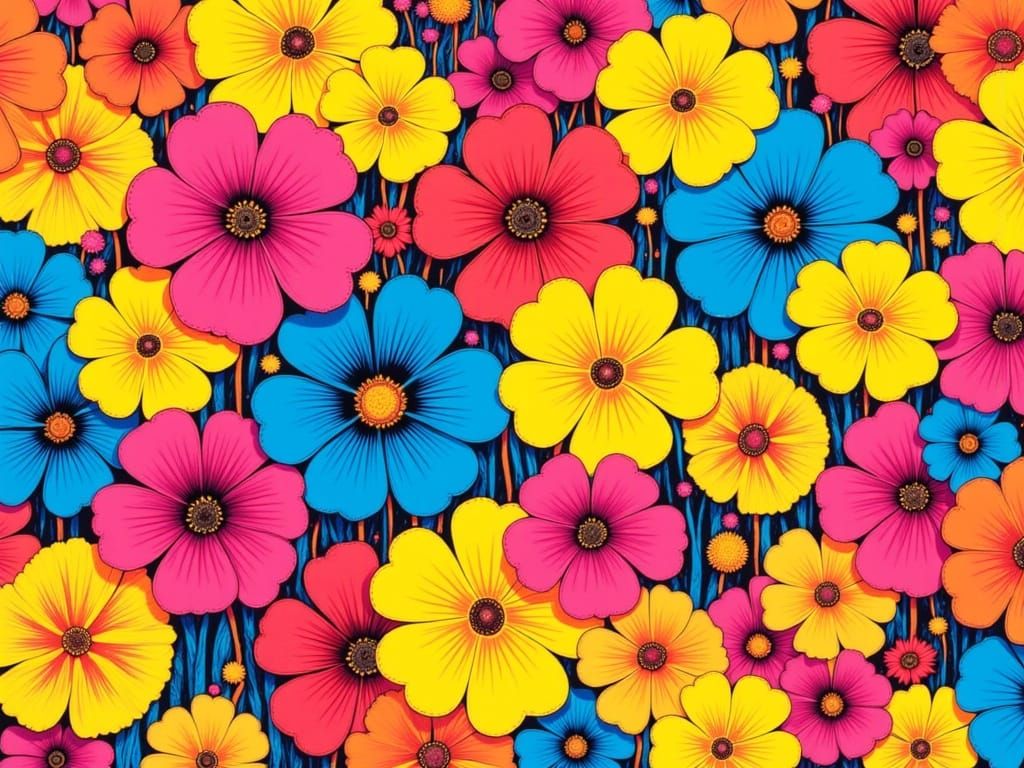 Brightly Colored Pop Art Floral Grid