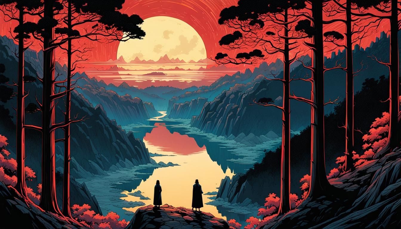 Wolf in Utopian Watercolor Wilderness Scene