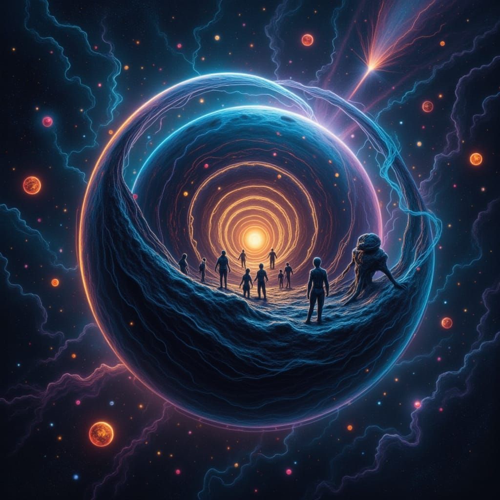 Alien Spaceship in Outer Space with Galaxy