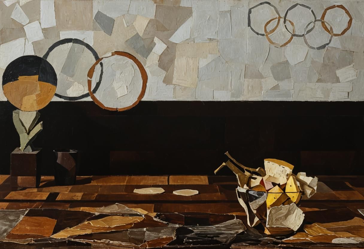 Cubist Fruit Bowl Still Life in Earth Tones