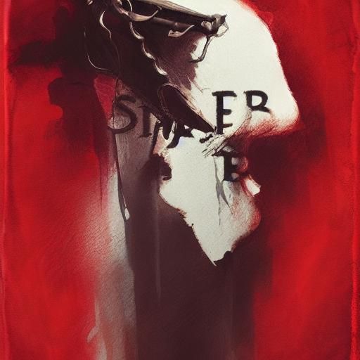 Minimalist surreal "dagger and bible" wet wash, wet brush dr...