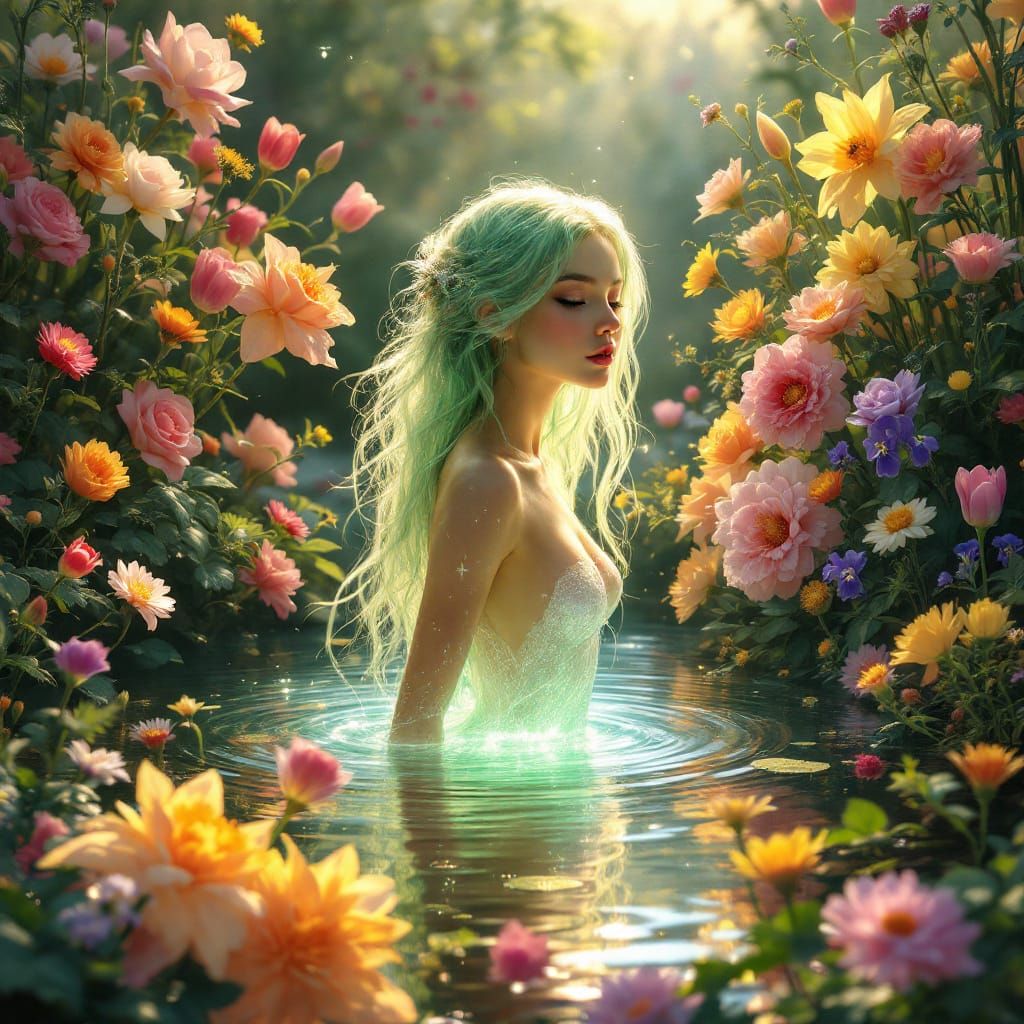 Ethereal Nymph Emerges from Spring Pond