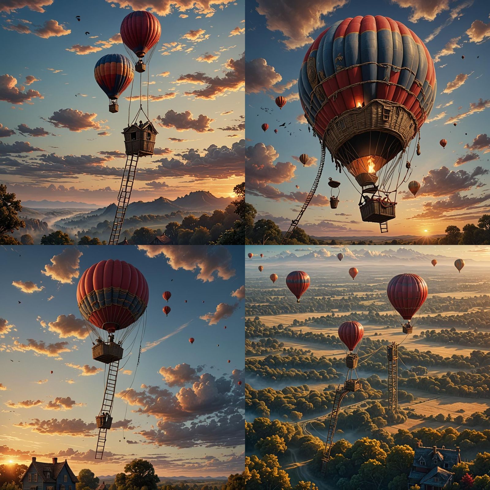 Sunset Hot Air Balloon Flight in Detailed Matte Painting