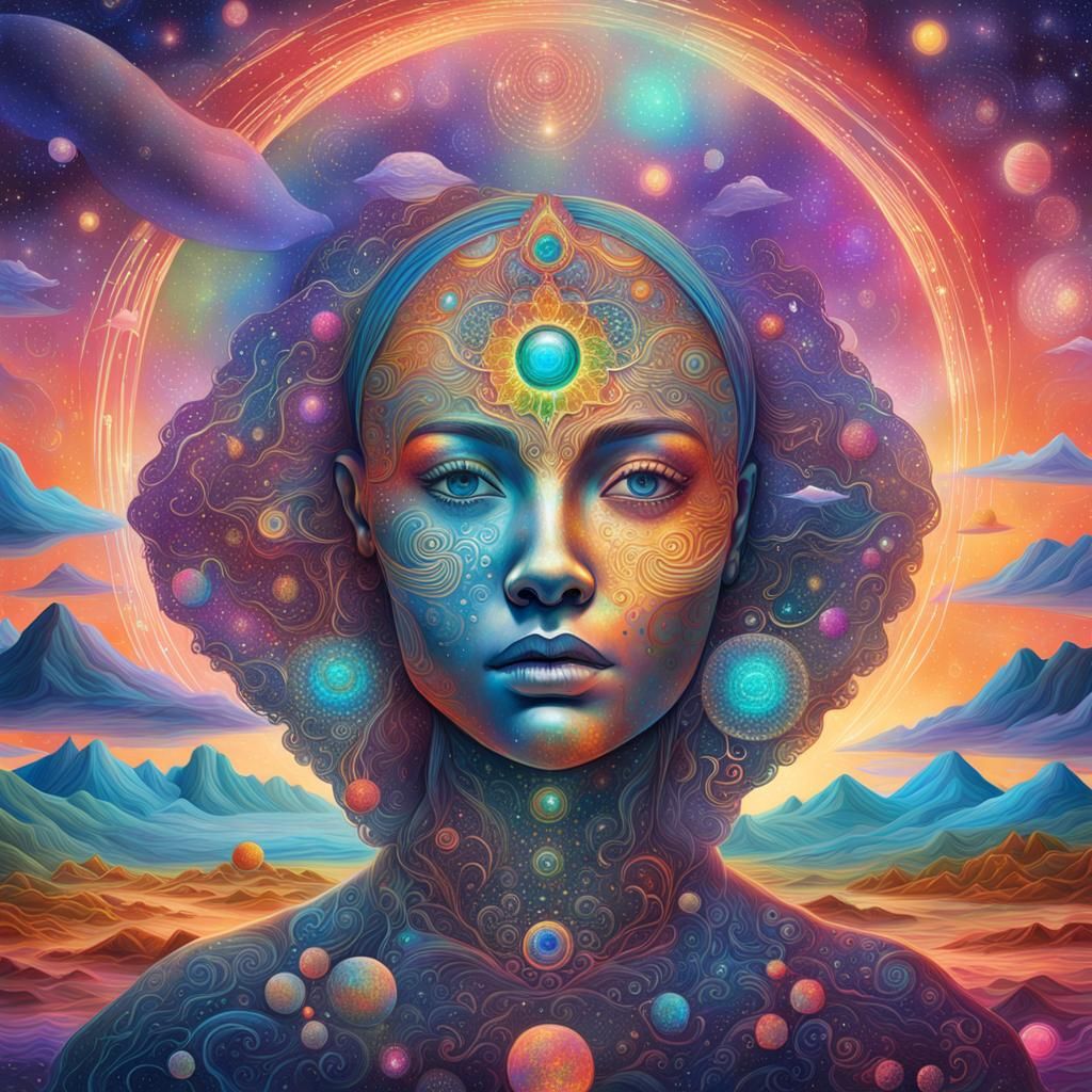Astral Woman in Cosmic Relaxation: Holographic Illustration