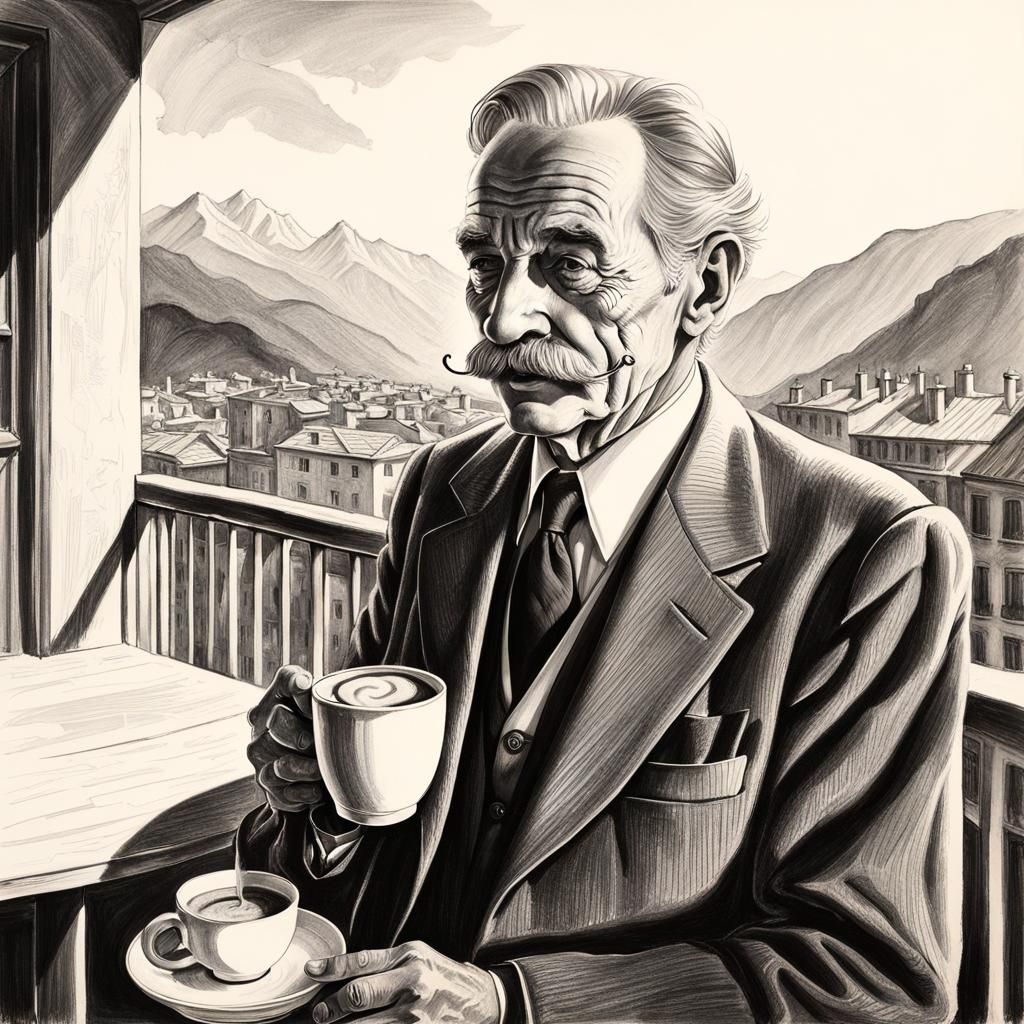 Monochromatic Portrait of Old Man Drinking Coffee