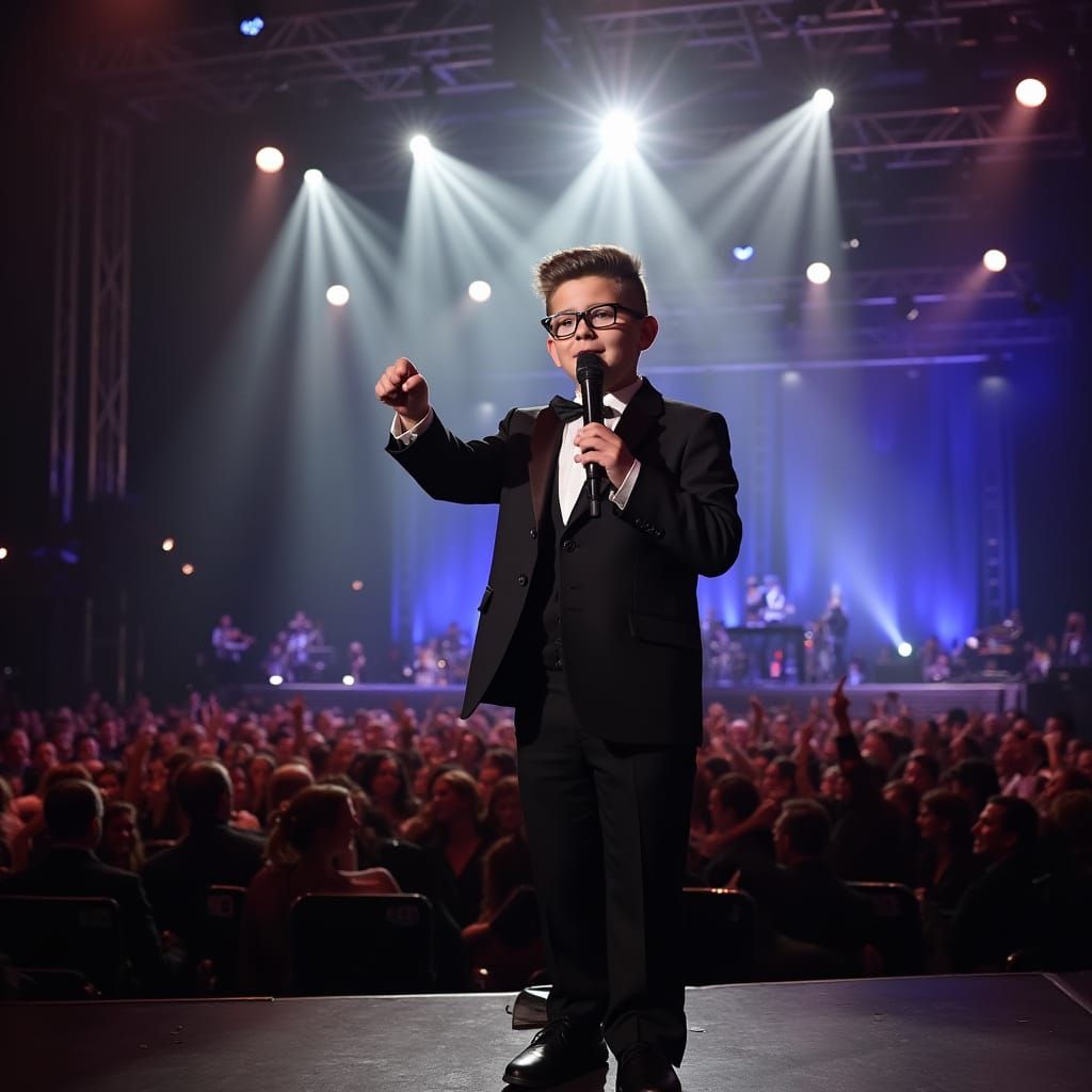 Soulful Hasidic Boy Performs on Grand Stage with Elaborate L...
