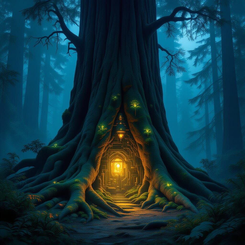 Ancient Redwood Cathedral Forest With Secret Bioluminescent ...
