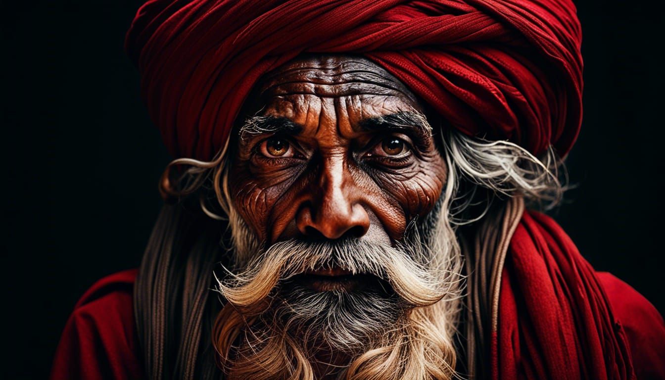 Venerable Hindu Ascetic in Vibrant Red Attire