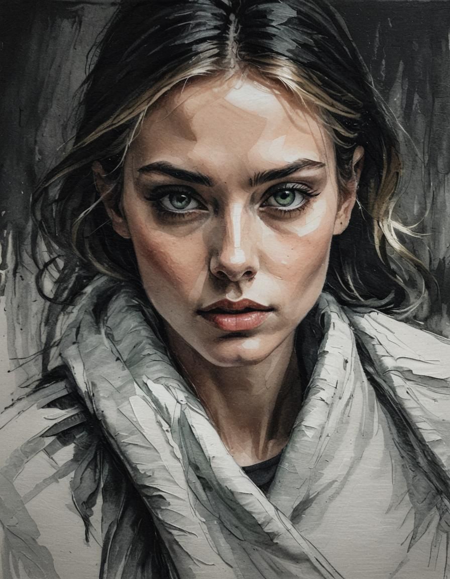 Blond Beauty Quilling: Minimalist Charcoal Portrait