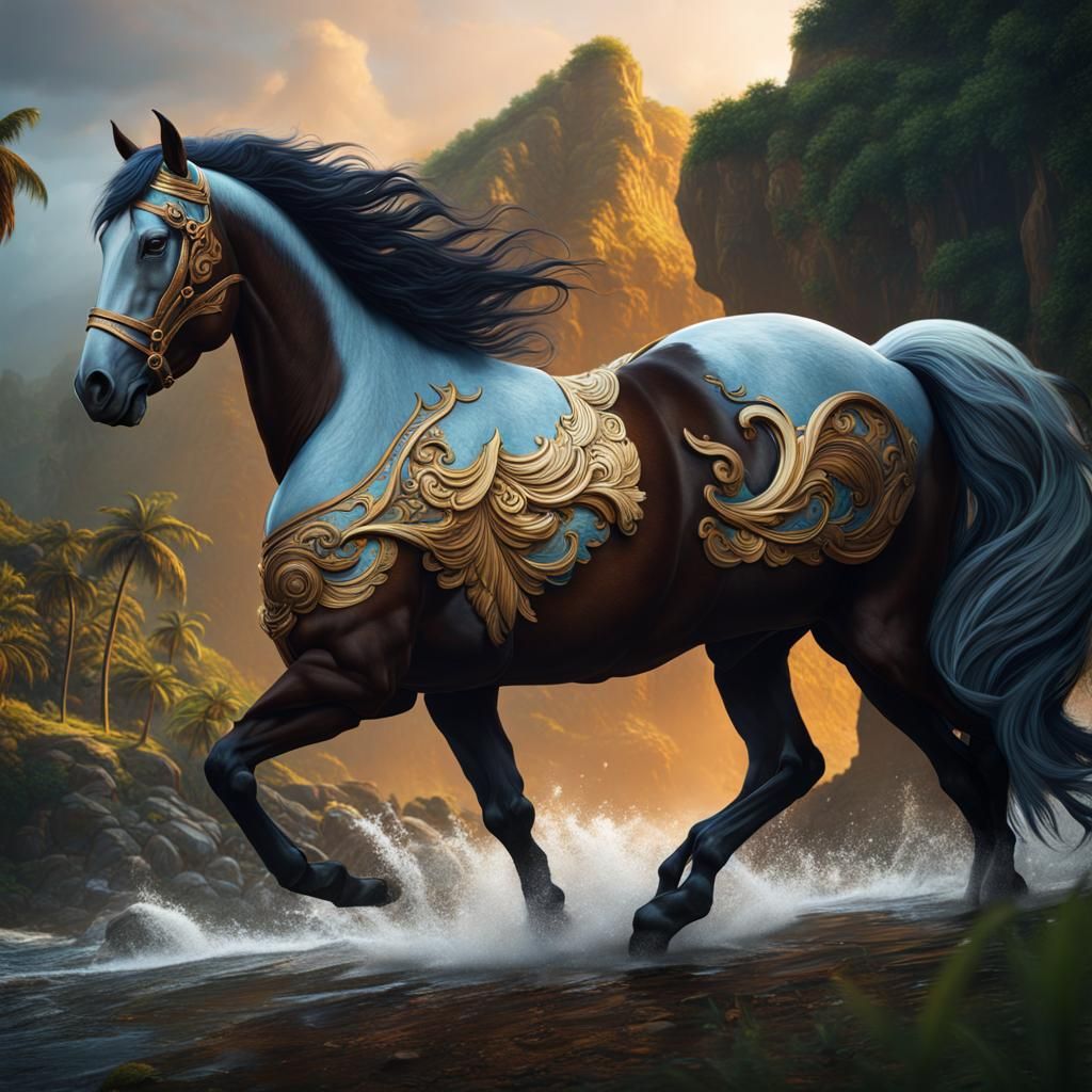 Horse Galloping in Paradise: Detailed Matte Painting