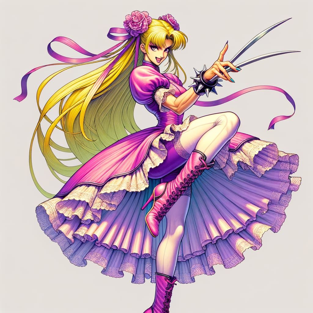 Martial Artist with Fans in Arcade Style