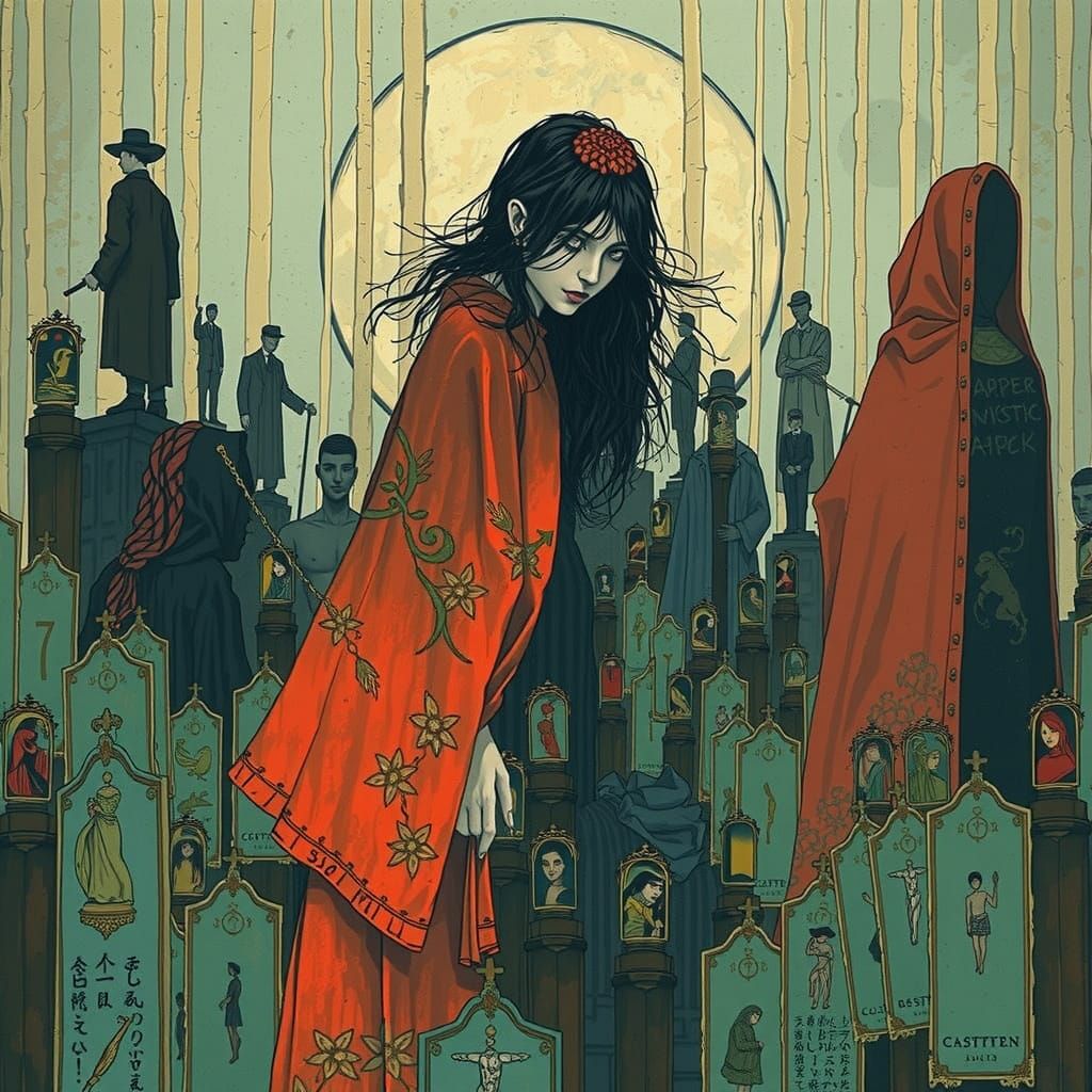 Tarot Cards in Forgotten Library: Dreamlike Impasto Painting