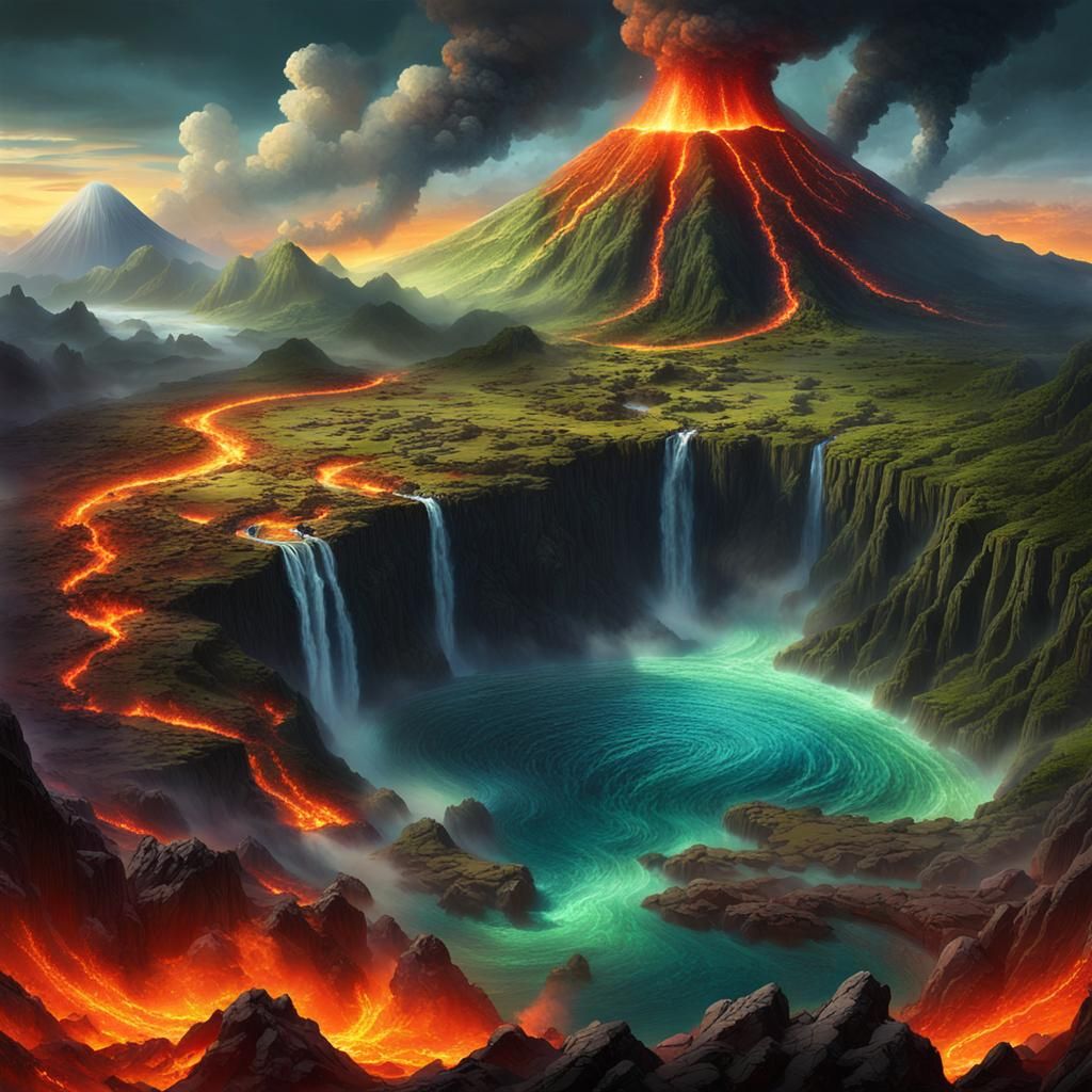 Volcano Eruption Unleashes Fire on Lush Valley