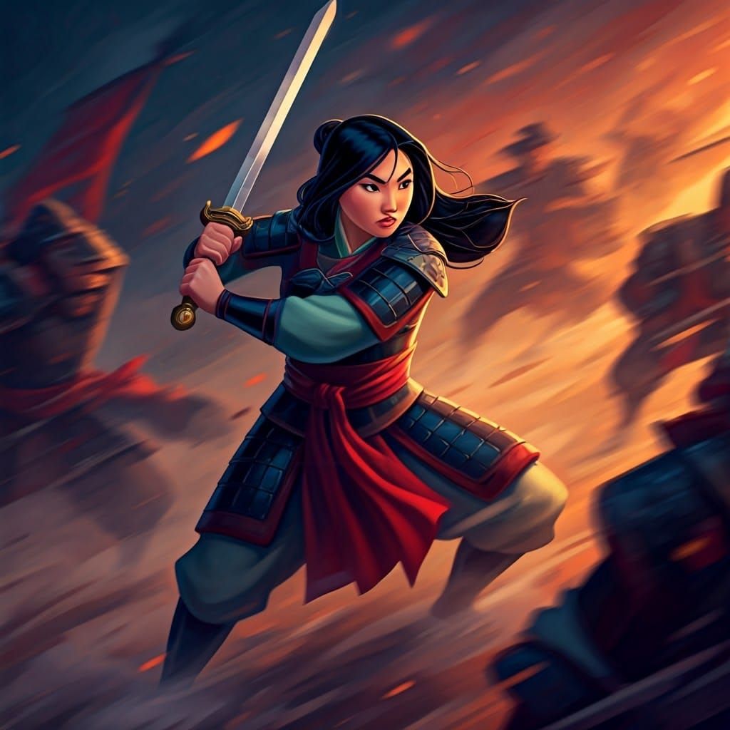 Mulan's Heroic Battle: Animated Disney Style