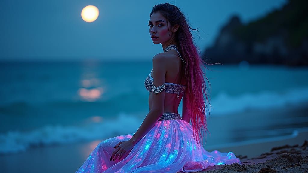 Iridescent Body Paint on Bioluminescent Beach