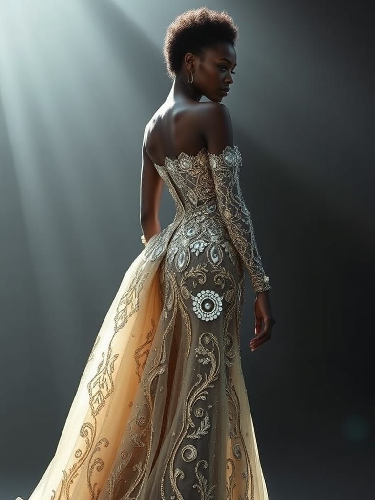 Avant-Garde Silver and Gold Gown Showcase