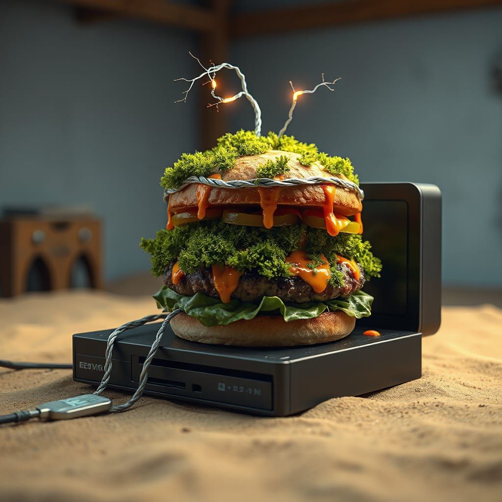 Electric Burger: 3D Rendered Gourmet Fantasy