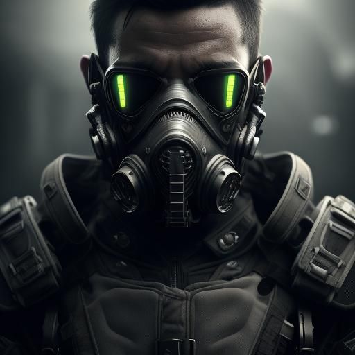 Futuristic Soldier with Skull Mask, Detailed Matte Painting