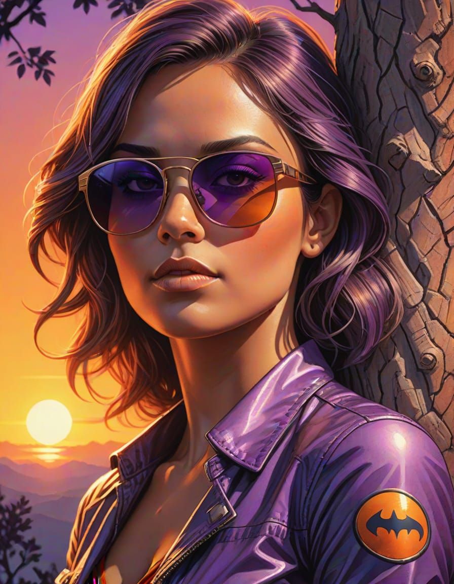 Athletic Woman in Sunglasses, Comic Art Portrait