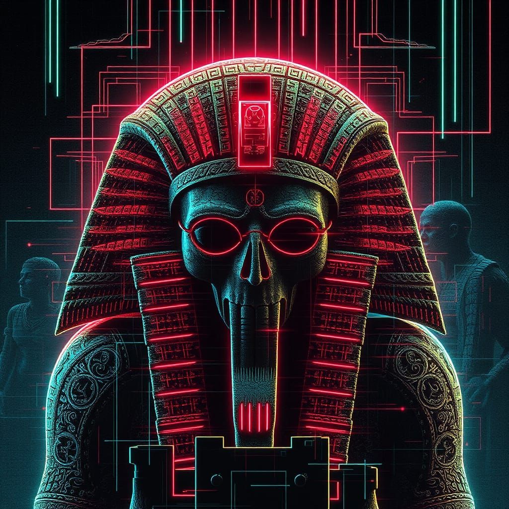 Neon Glitch Hieroglyphs in Massurealism Style