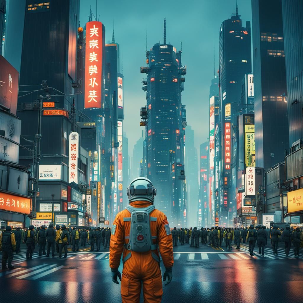 Astronaut in Shinjuku: Cinematic Sci-Fi Scene