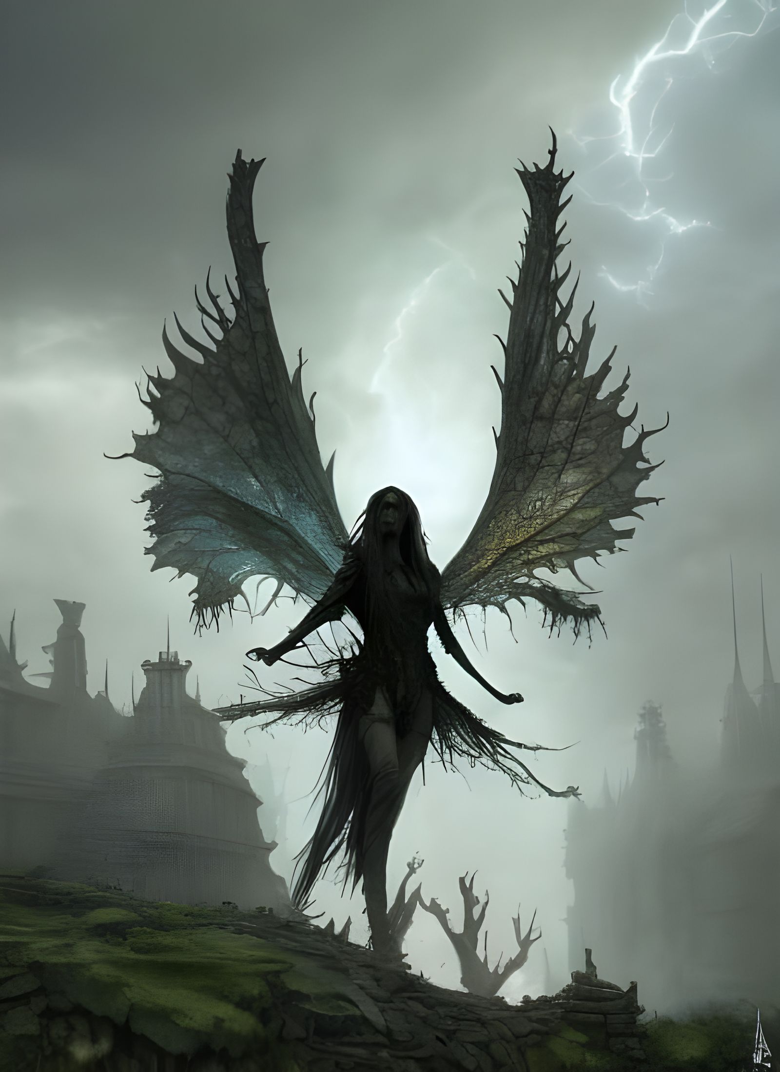 Dark Fairy of Wind and Fire: Epic Digital Art