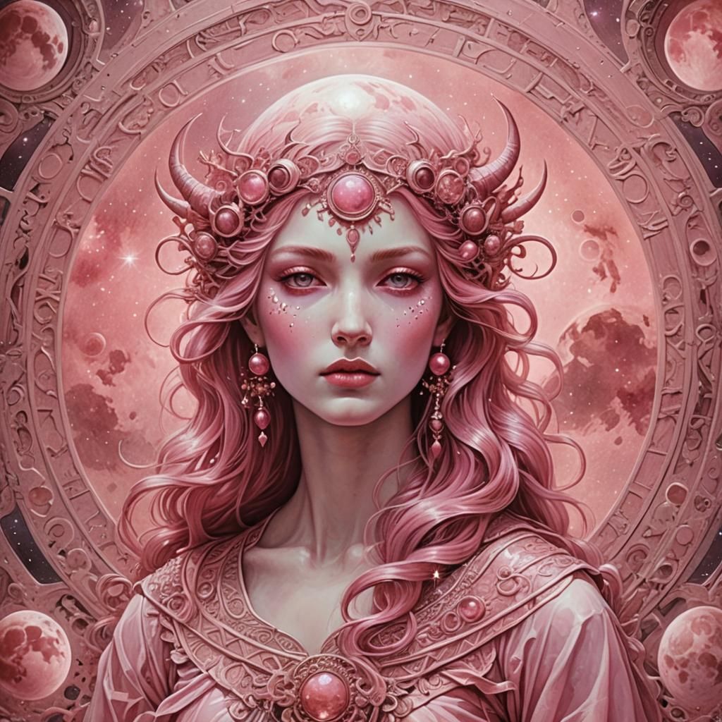 Pink Moon Goddess in Surreal Psychedelic Style
