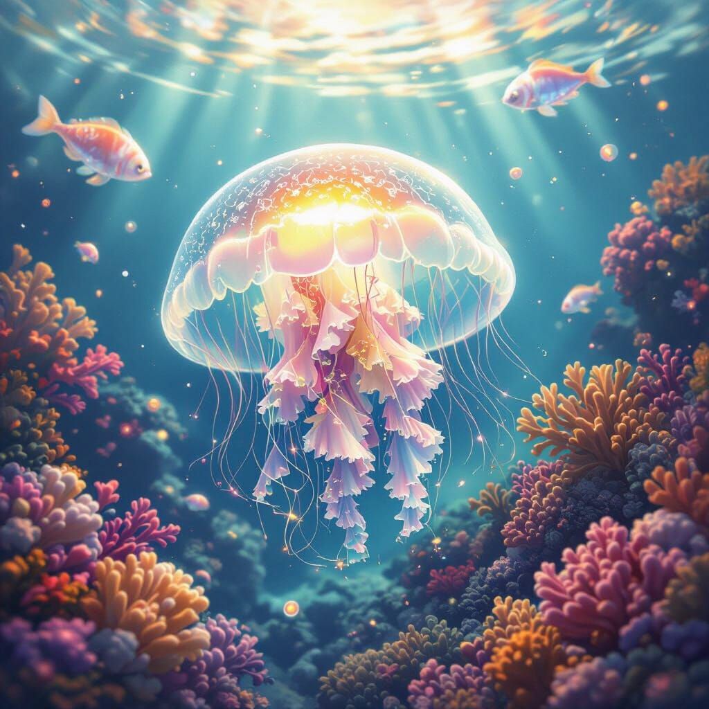 Bioluminescent Jellyfish in Vibrant Coral Reef