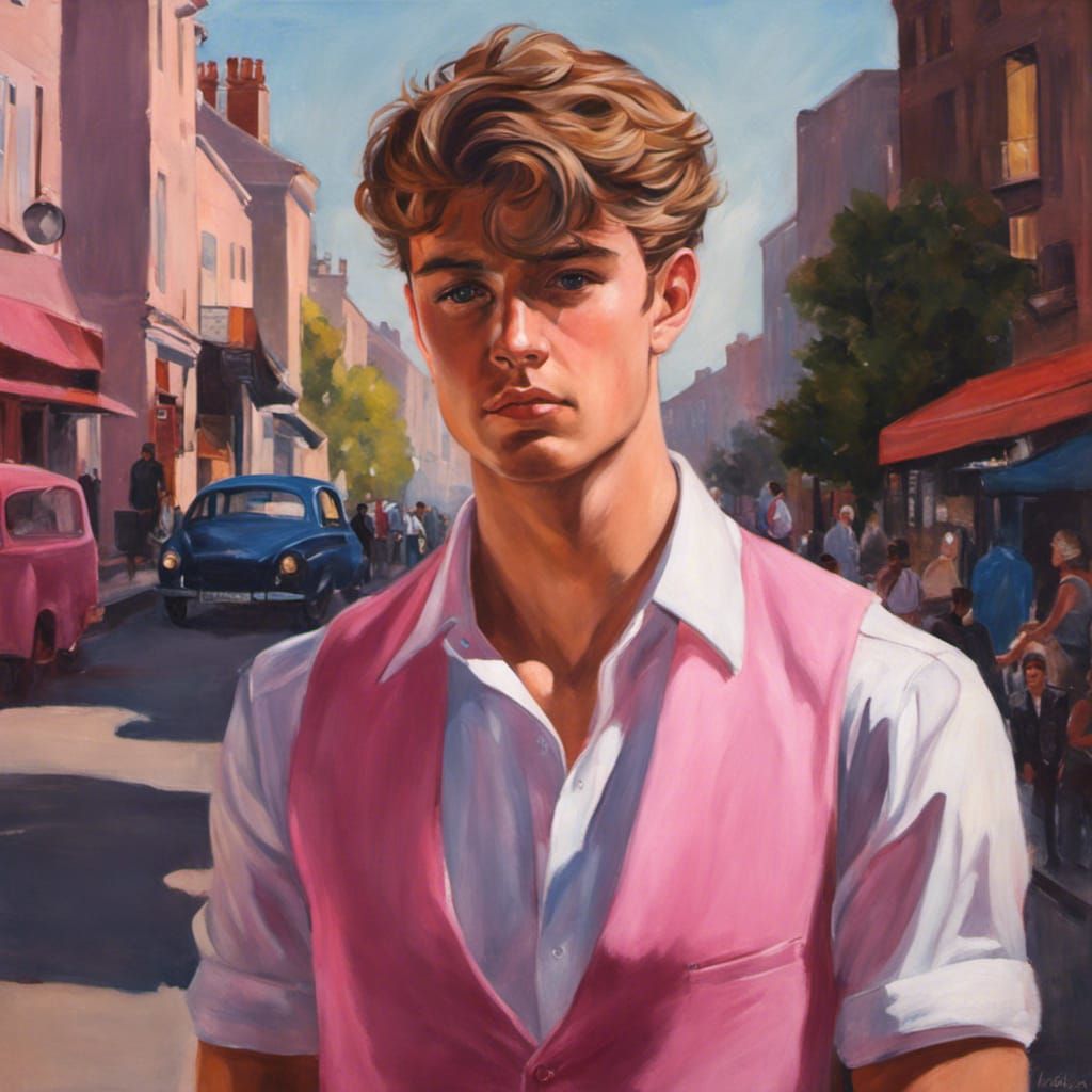 Sunlit Painting: Handsome Lad in Pink Cotton Vest