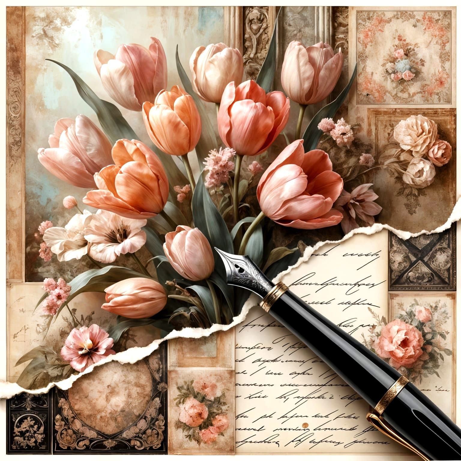 Vintage Floral Masterpiece with Hidden Artwork
