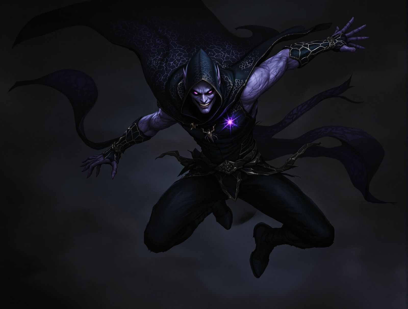 Drow Rogue Leaps into Shadows, Dark Fantasy Portrait