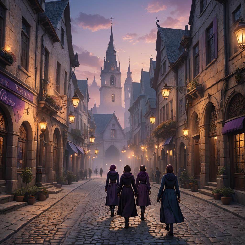 Twilight Fantasy Old Town Street Scene