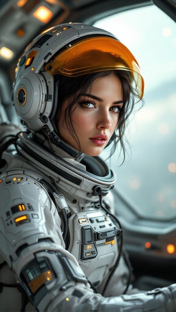 Cyberpunk Space Pilot in Futuristic Cockpit