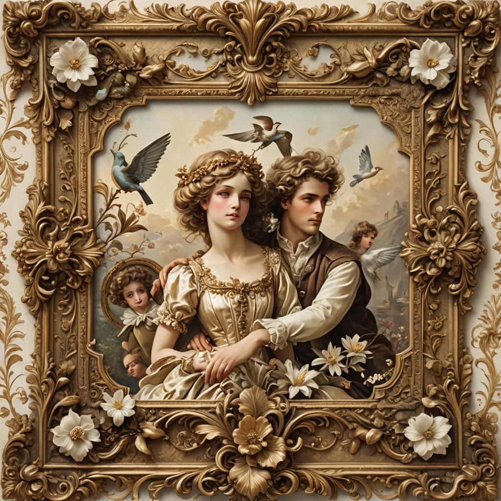 Rococo Frame with Figures and Lily Flowers