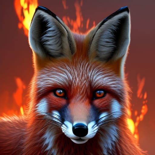 Fiery Red Fox Portrait in Hyperrealism Style