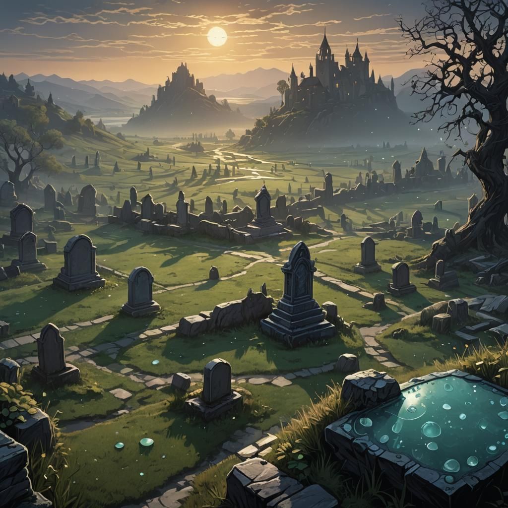 Rohan Graveyard at Dawn: D&D Style Illustration
