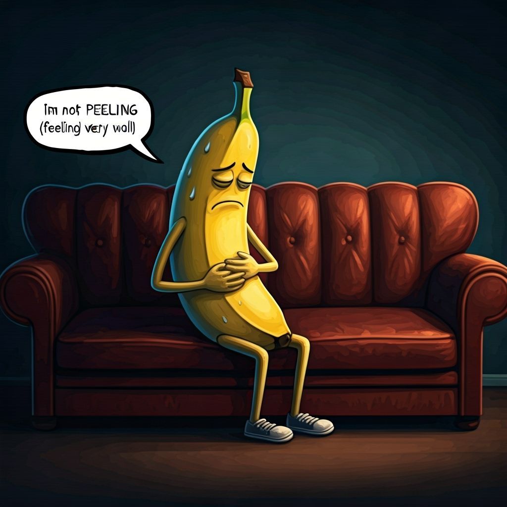 Sad Banana Slumps on Velvet Couch in Chiaroscuro Light