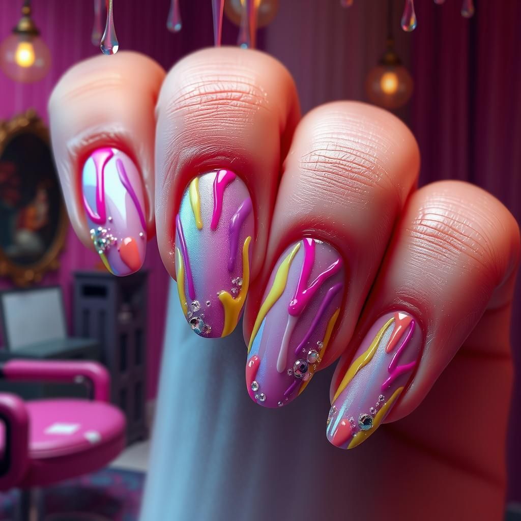 Drippy Nail Art Salon in Detailed Matte Painting Style