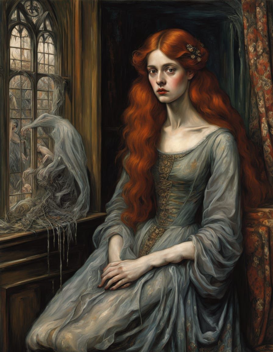 Melancholic Ghost Wanders a Decaying Victorian Mansion