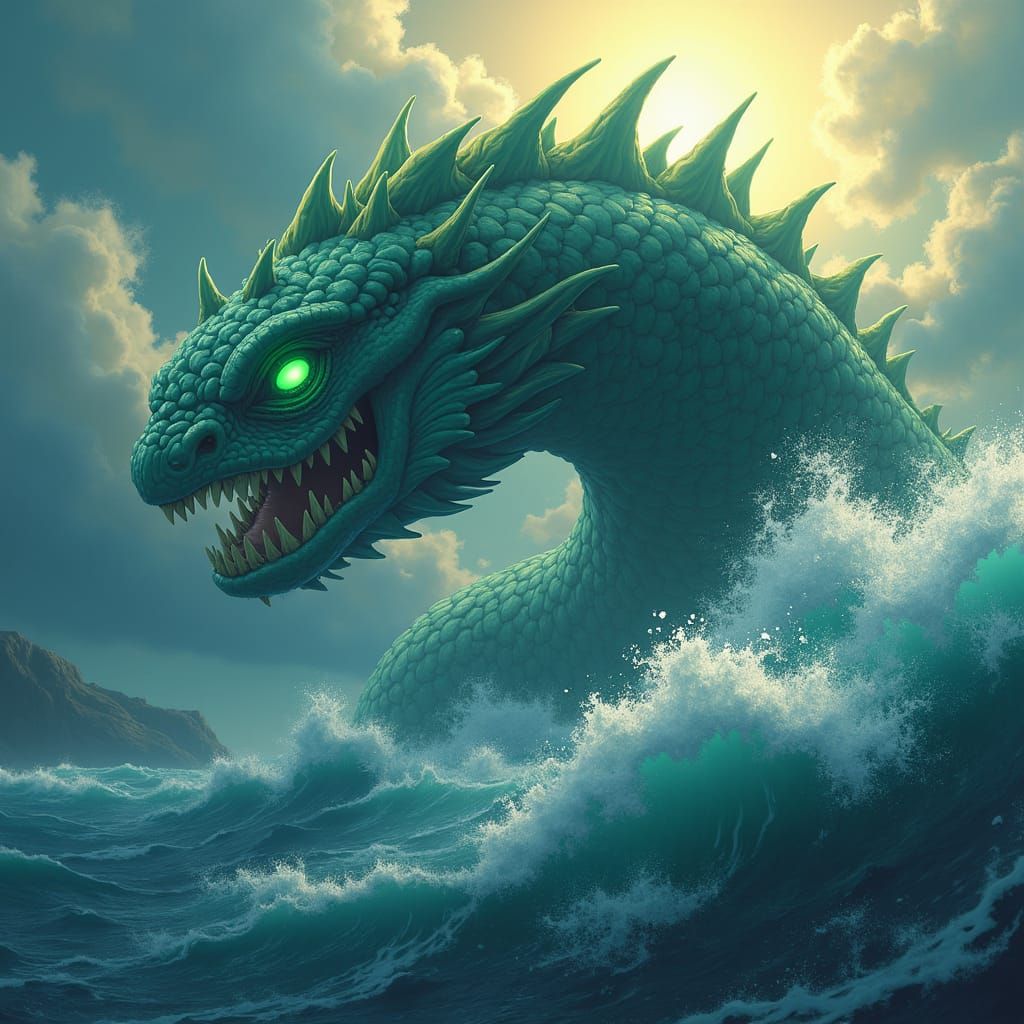 Majestic Sea Monster Emerges in Anime Style