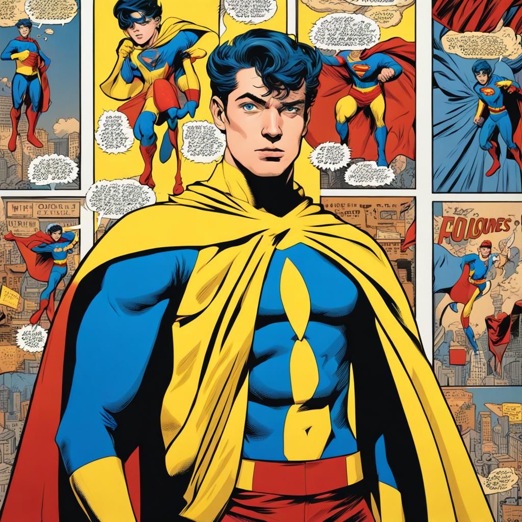 Superhero Boy with Number One in Comic Art