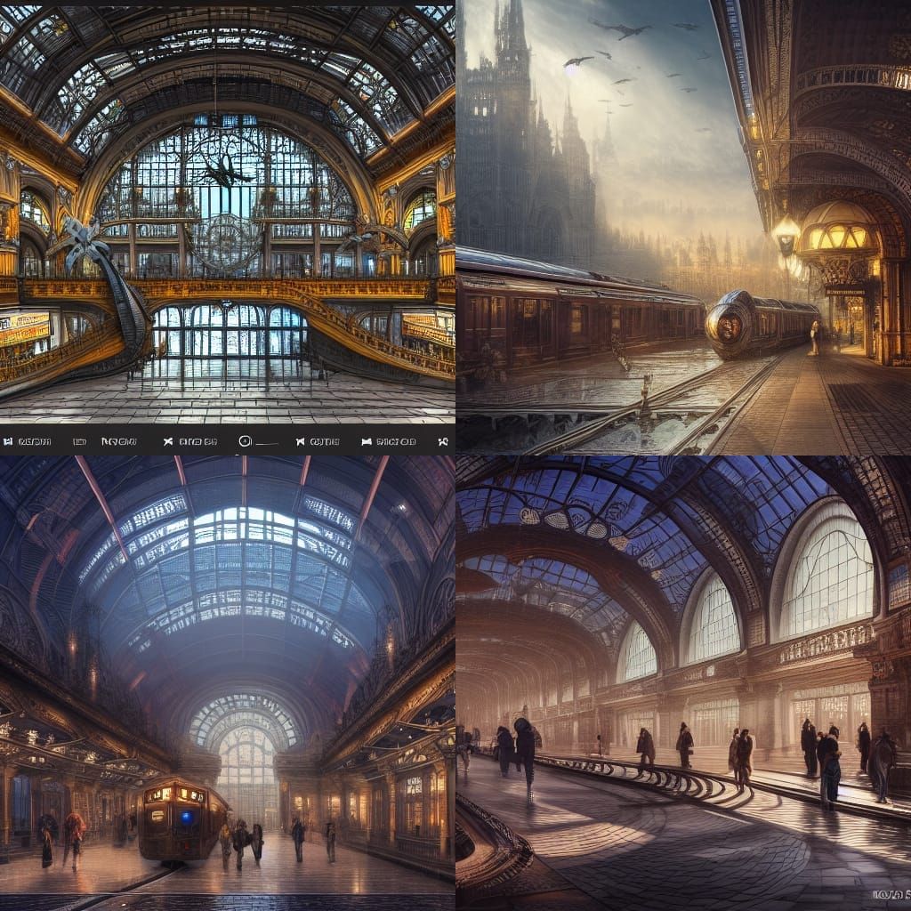 Magical Train Station at Night in Digital Art Style