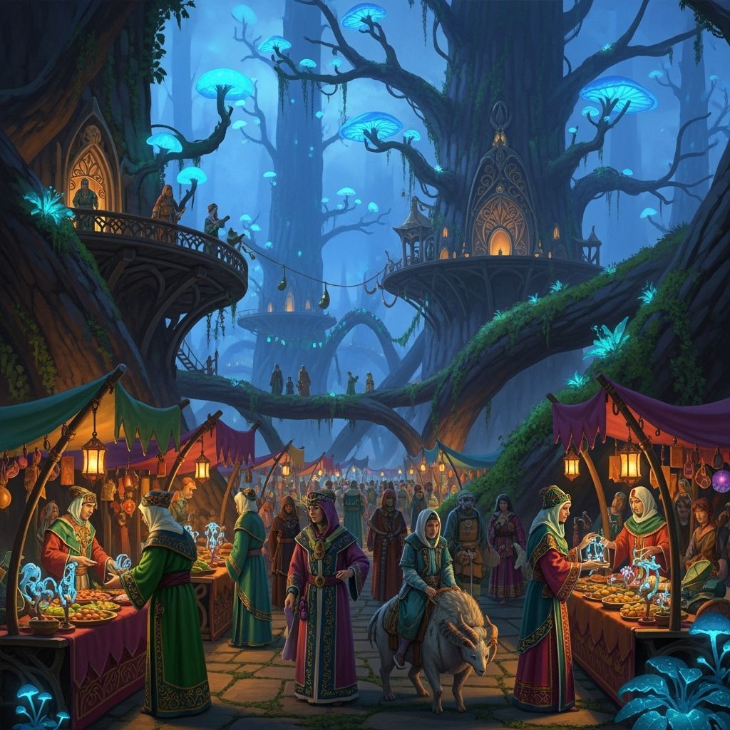 Bioluminescent Tree City Marketplace
