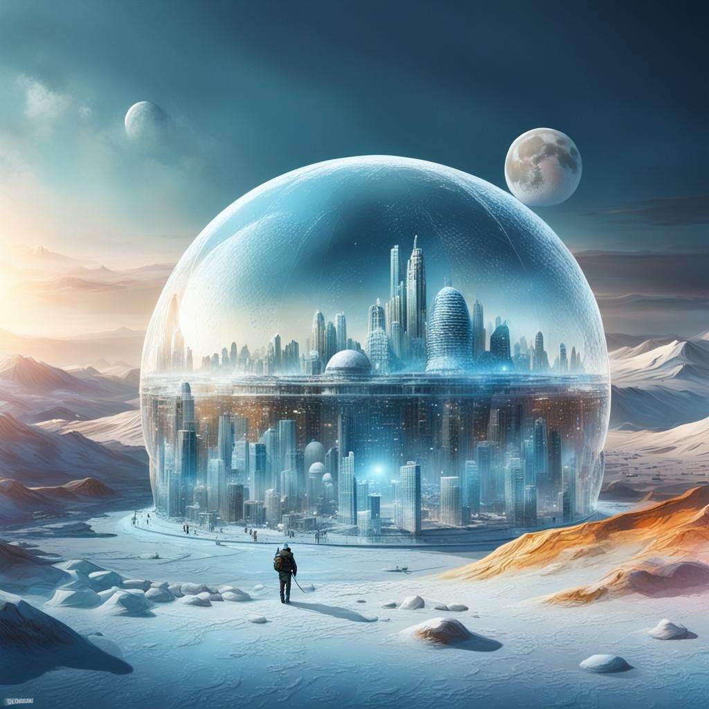 Futuristic City Under Dome on Europa