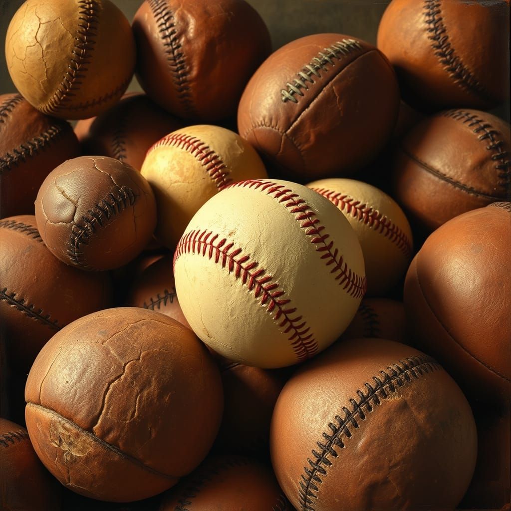 Vintage Baseballs and Footballs in Warm, Golden Light