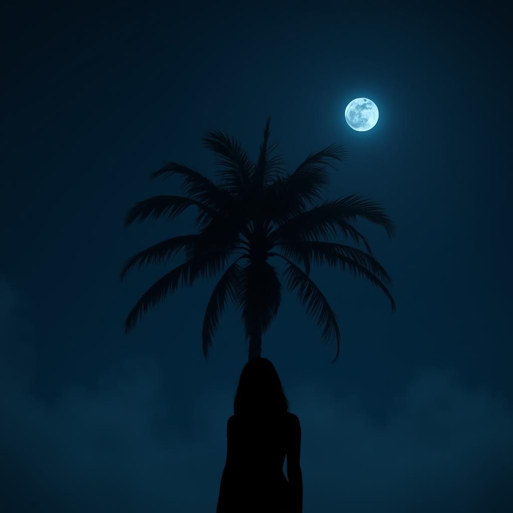 Palm Tree Silhouette in Indigo Night Sky