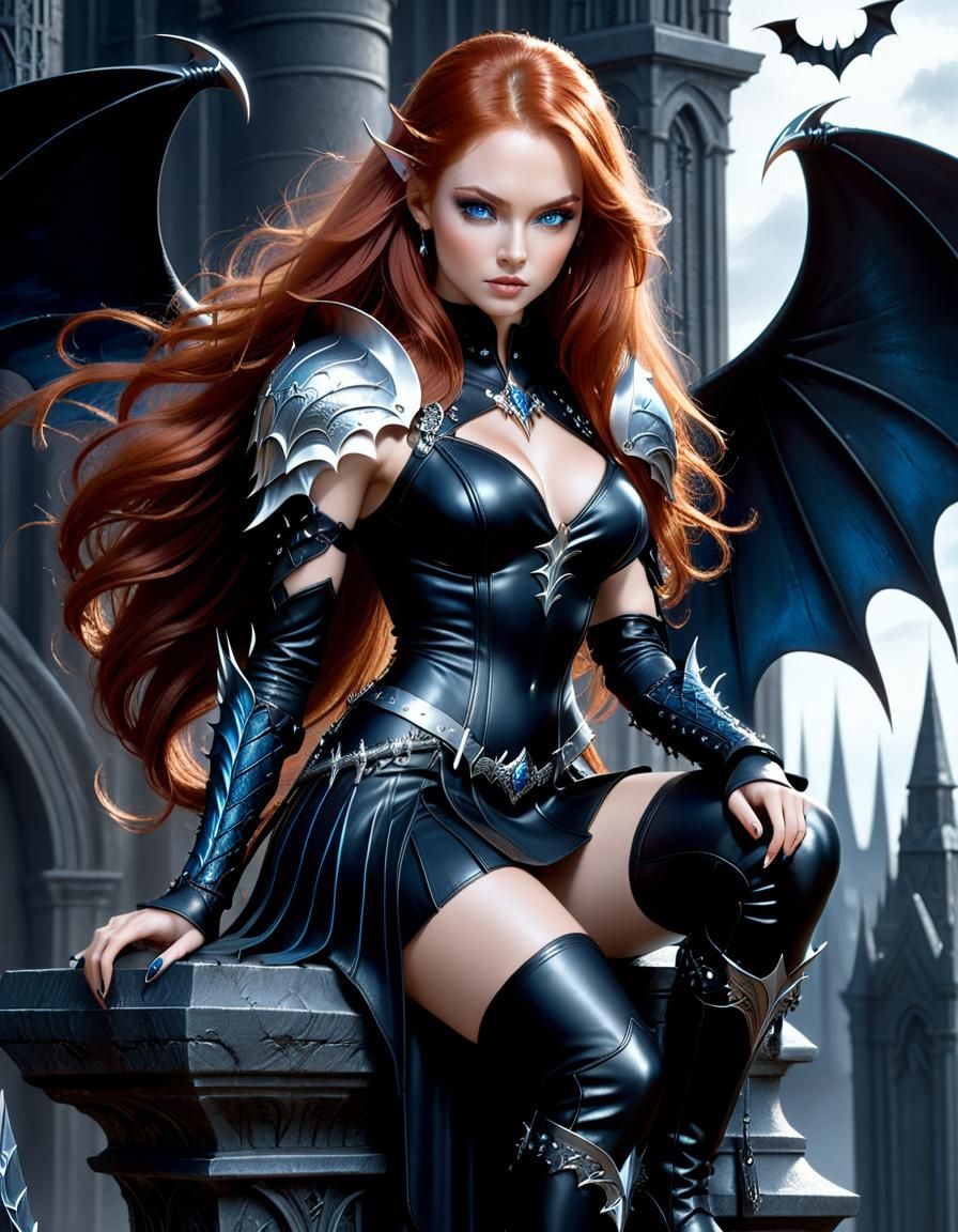 Fantasy Woman with Wings and Silver Blade