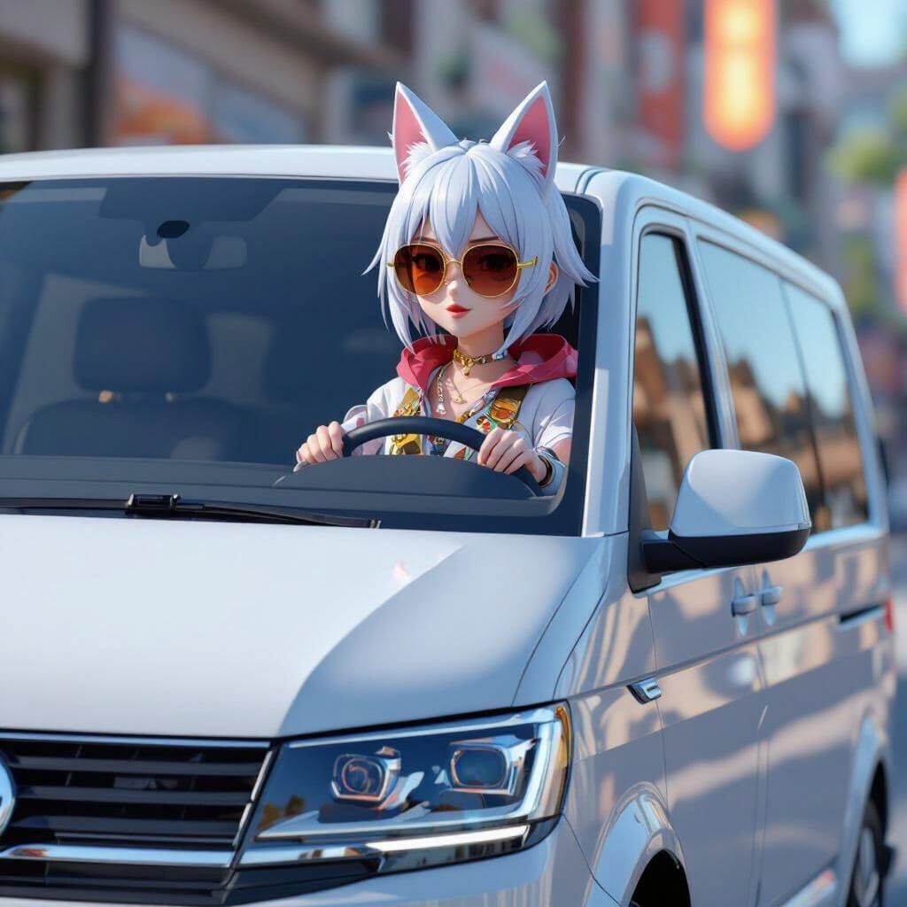 Shitsu Drives VW Van in 3D Anime Style