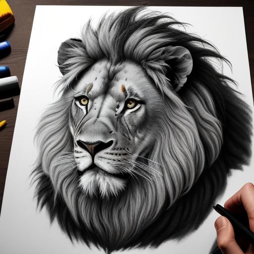 Hyperdetailed Charcoal Drawing of a Lion